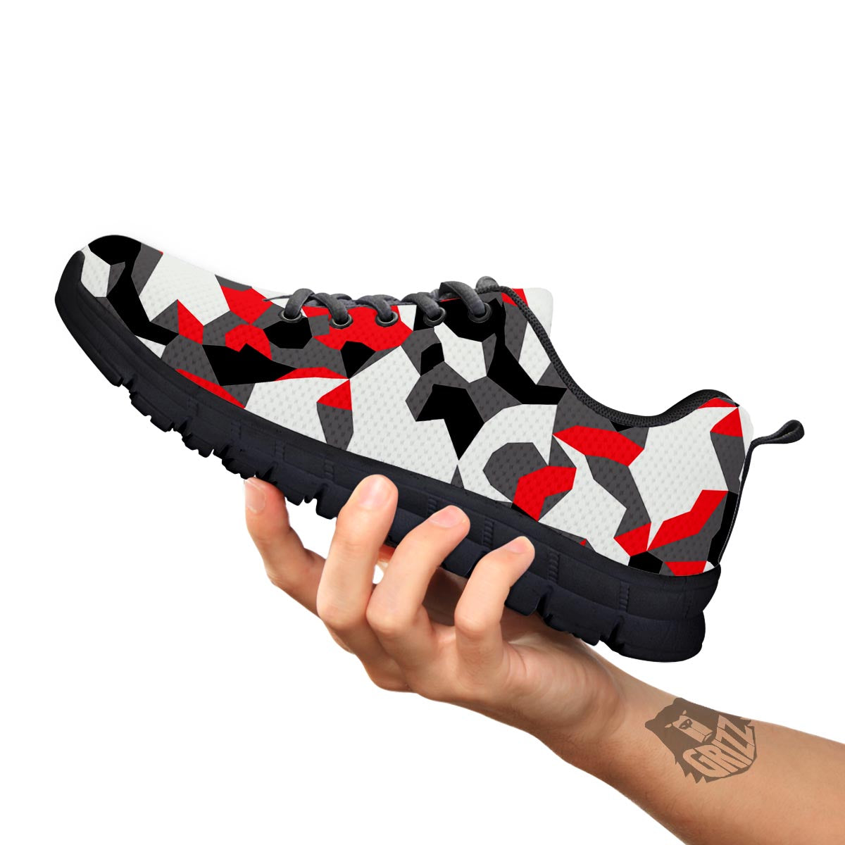 Digital Camo Grey And Red Print Pattern Black Sneaker-grizzshop