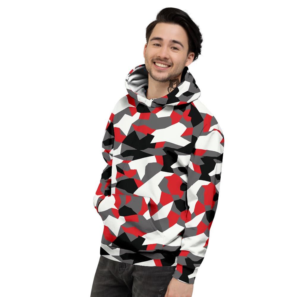 Digital Camo Grey And Red Print Pattern Men's Hoodie-grizzshop