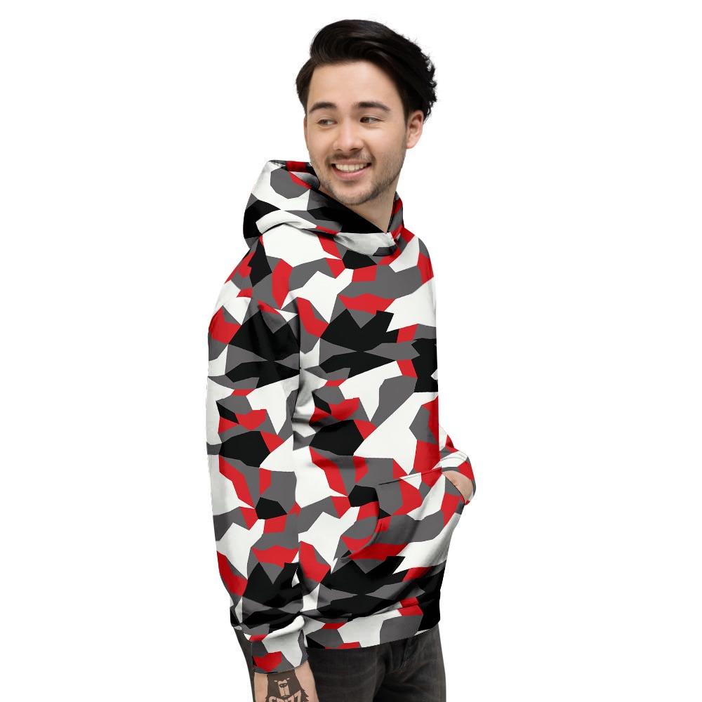 Digital Camo Grey And Red Print Pattern Men's Hoodie-grizzshop