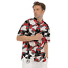 Digital Camo Grey And Red Print Pattern Men's Short Sleeve Shirts-grizzshop