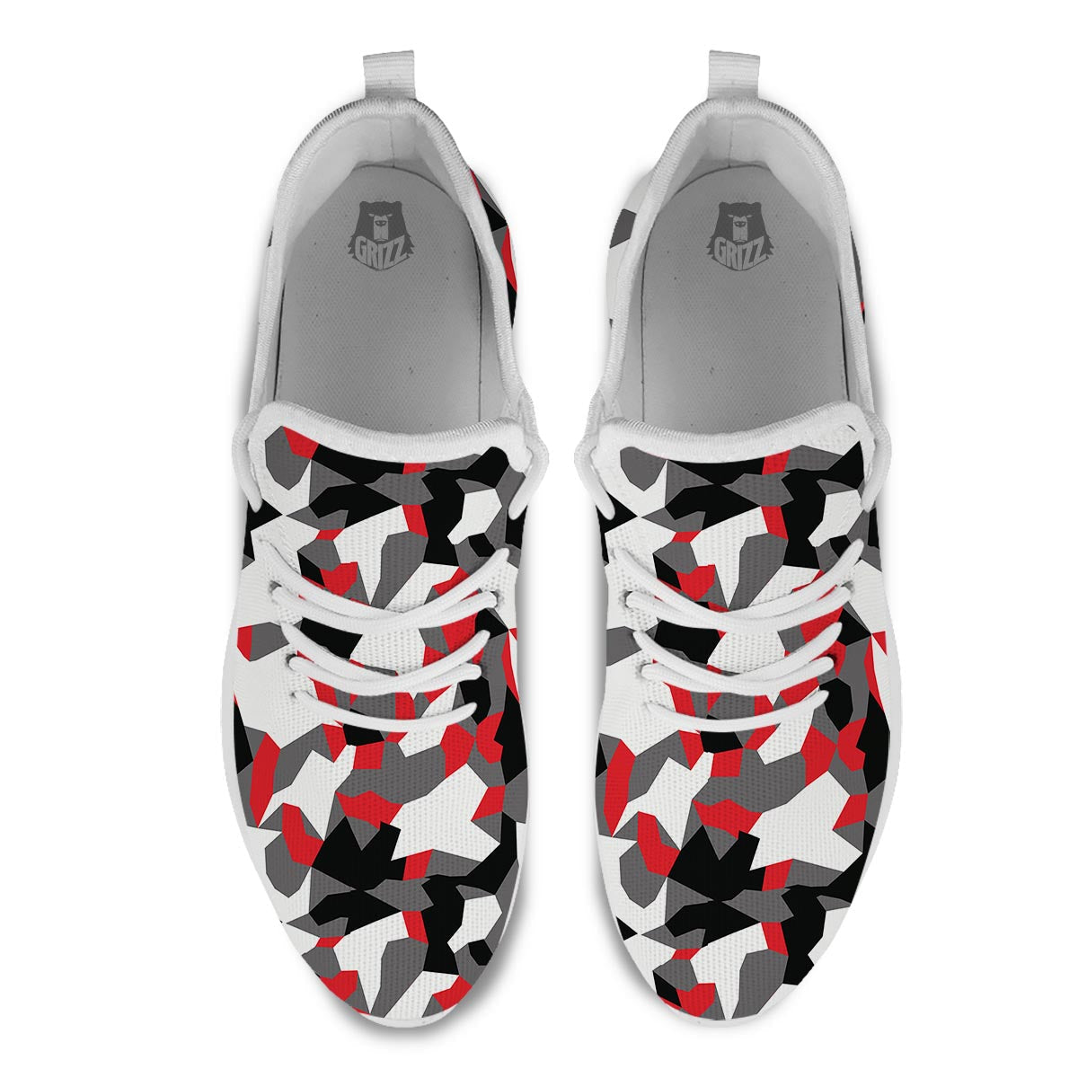 Digital Camo Grey And Red Print Pattern White Athletic Shoes-grizzshop