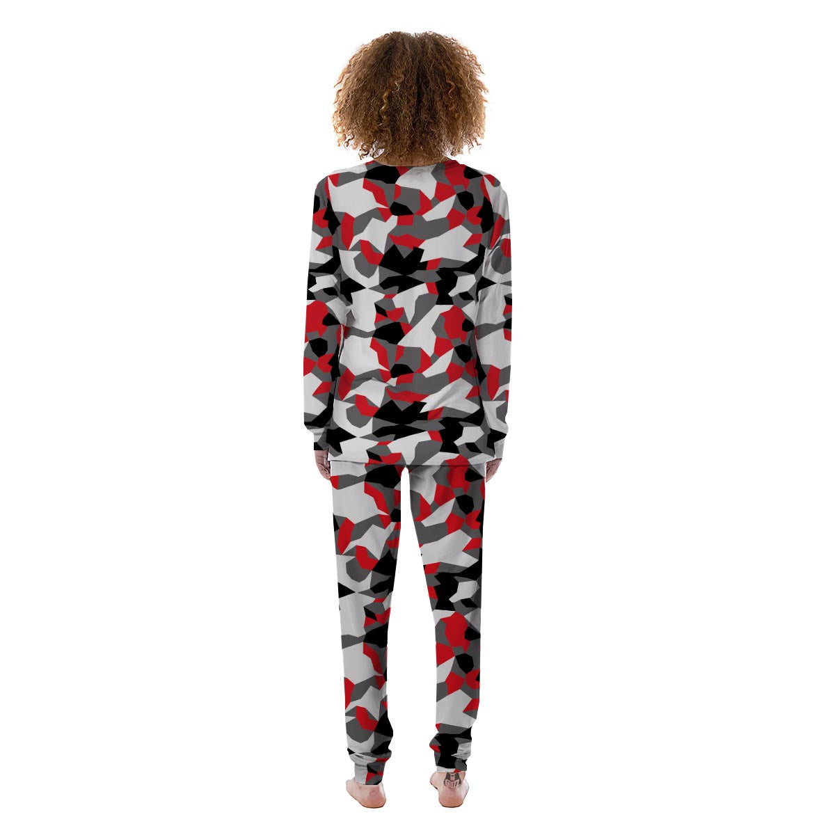 Digital Camo Grey And Red Print Pattern Women's Pajamas-grizzshop