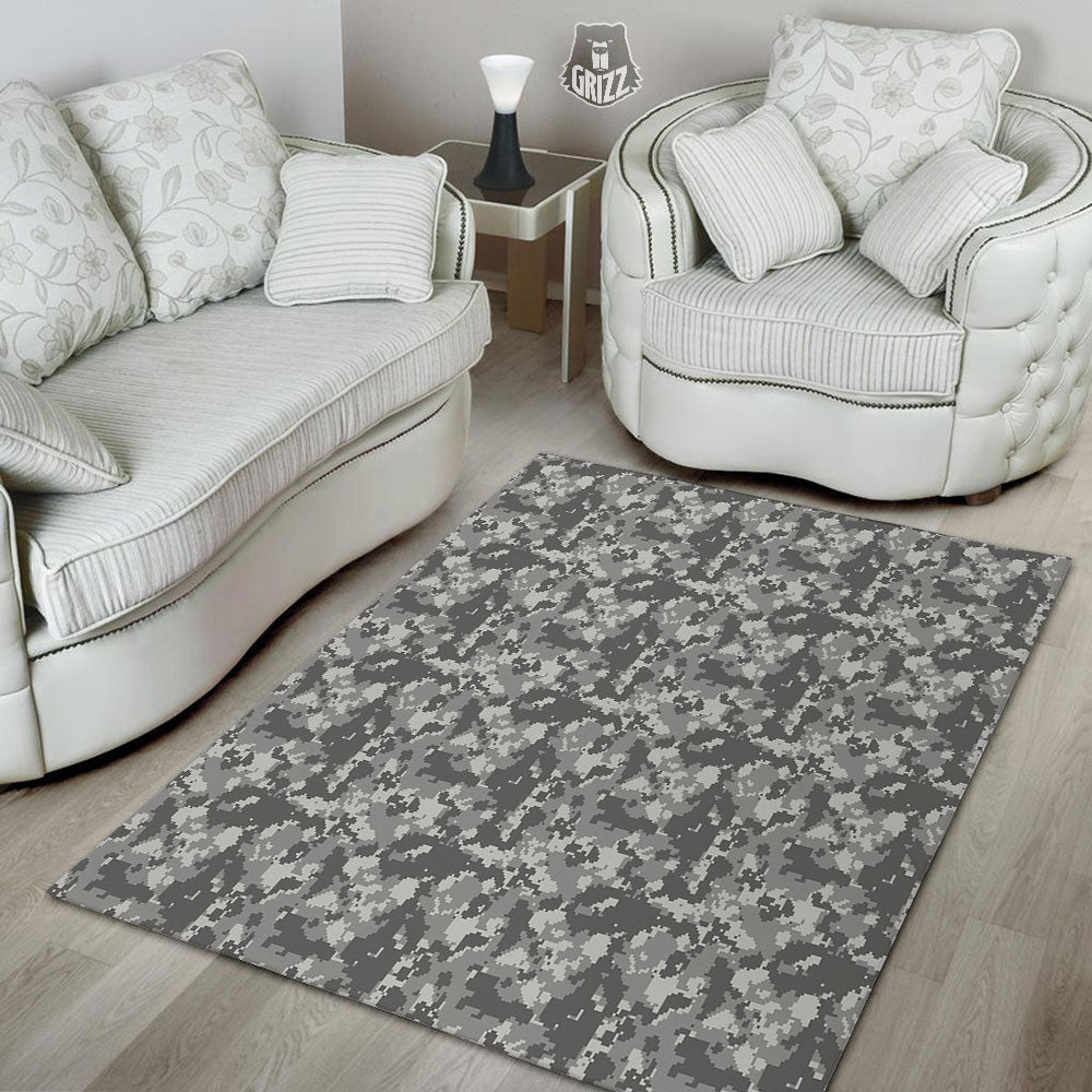 Digital Camo Grey Print Pattern Floor Mat-grizzshop