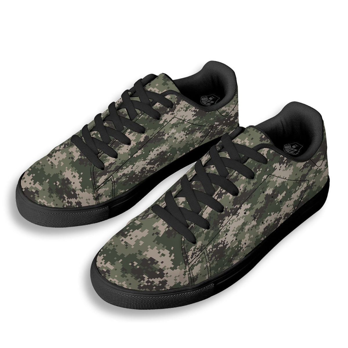 Digital Camo Military Print Pattern Black Low Top Sneakers-grizzshop