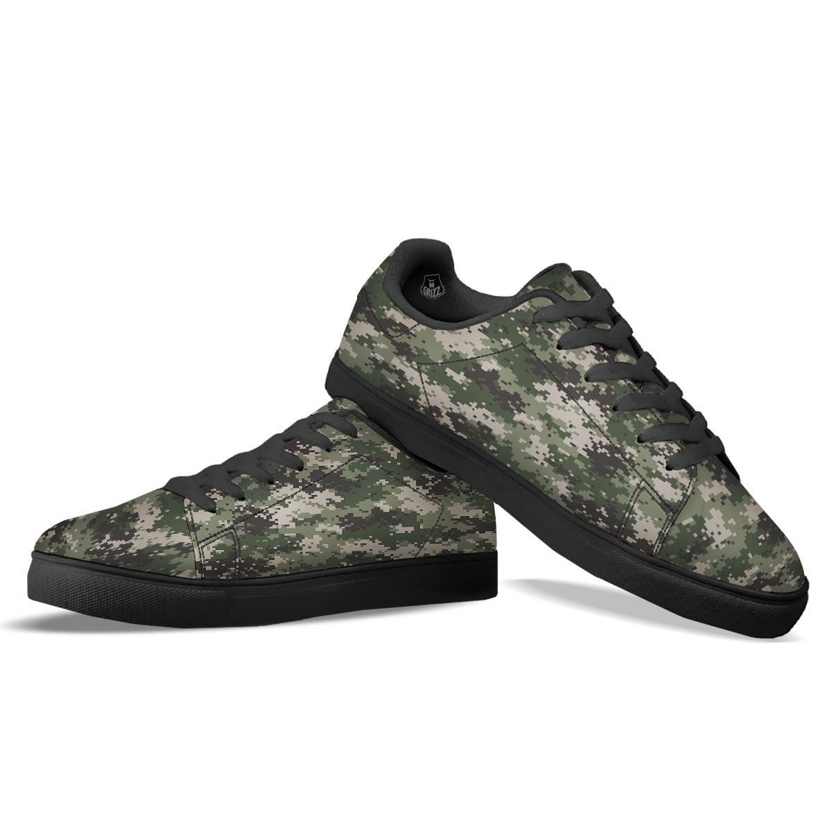 Digital Camo Military Print Pattern Black Low Top Sneakers-grizzshop