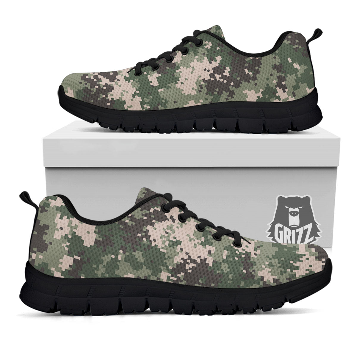 Digital Camo Military Print Pattern Black Sneaker-grizzshop