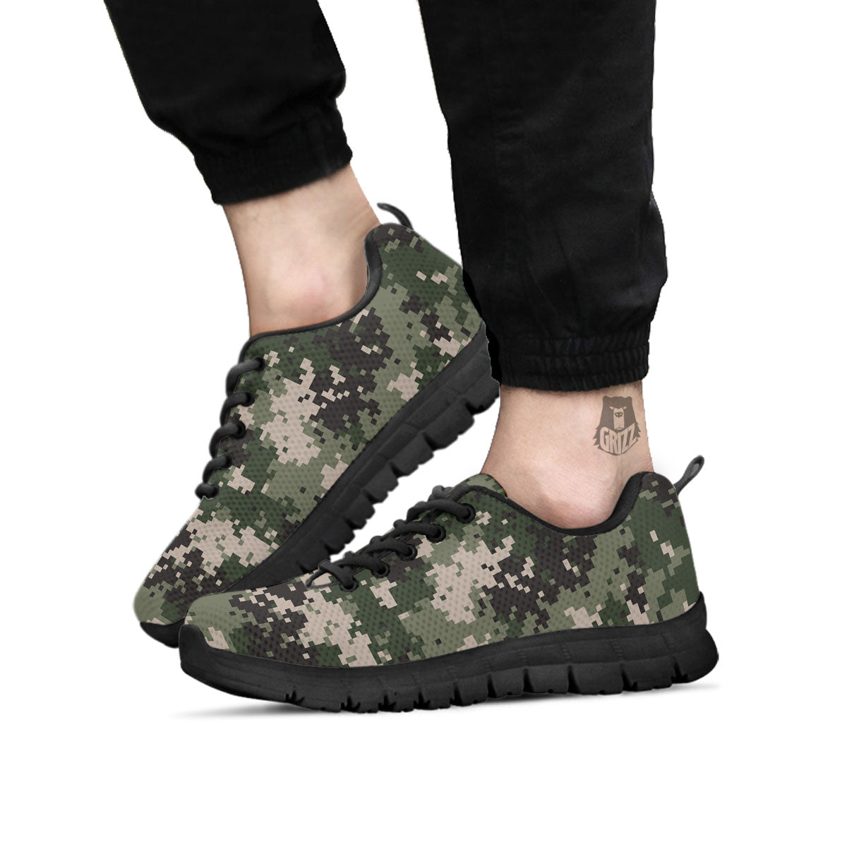 Digital Camo Military Print Pattern Black Sneaker-grizzshop