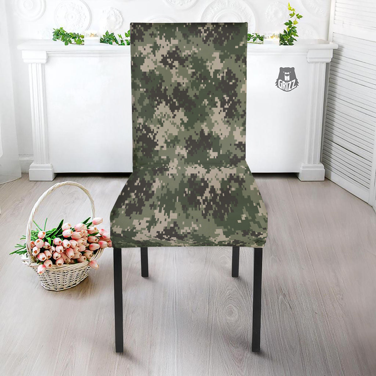 Digital Camo Military Print Pattern Dining Chair Slipcover-grizzshop