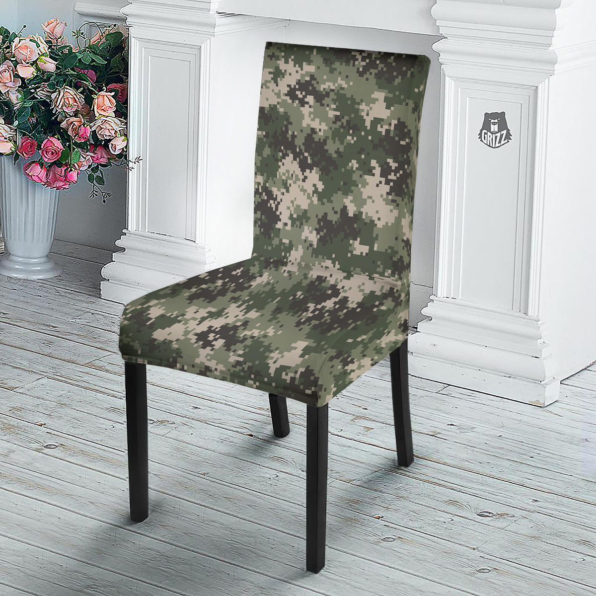 Digital Camo Military Print Pattern Dining Chair Slipcover-grizzshop