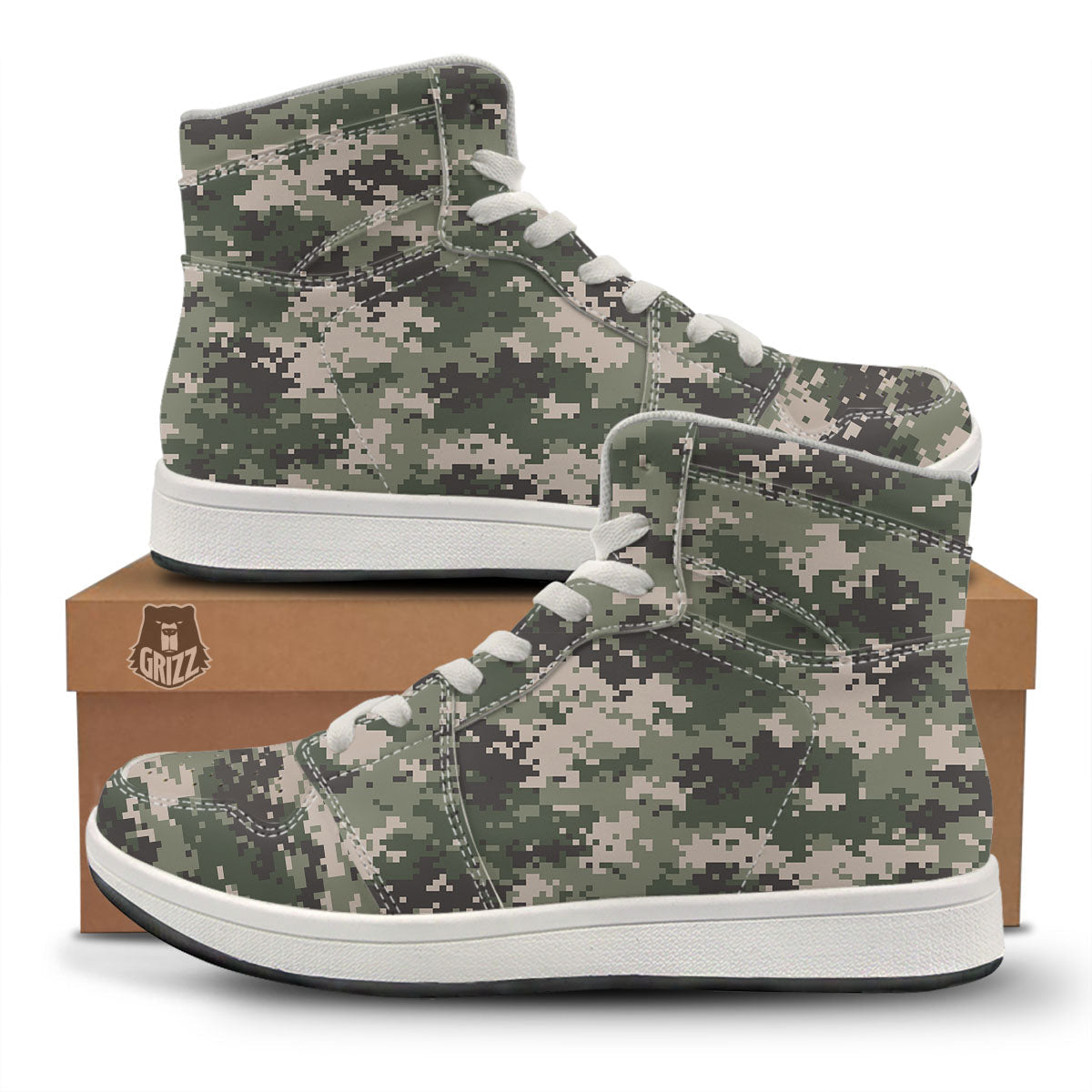 Digital Camo Military Print Pattern High Top Sneakers-grizzshop