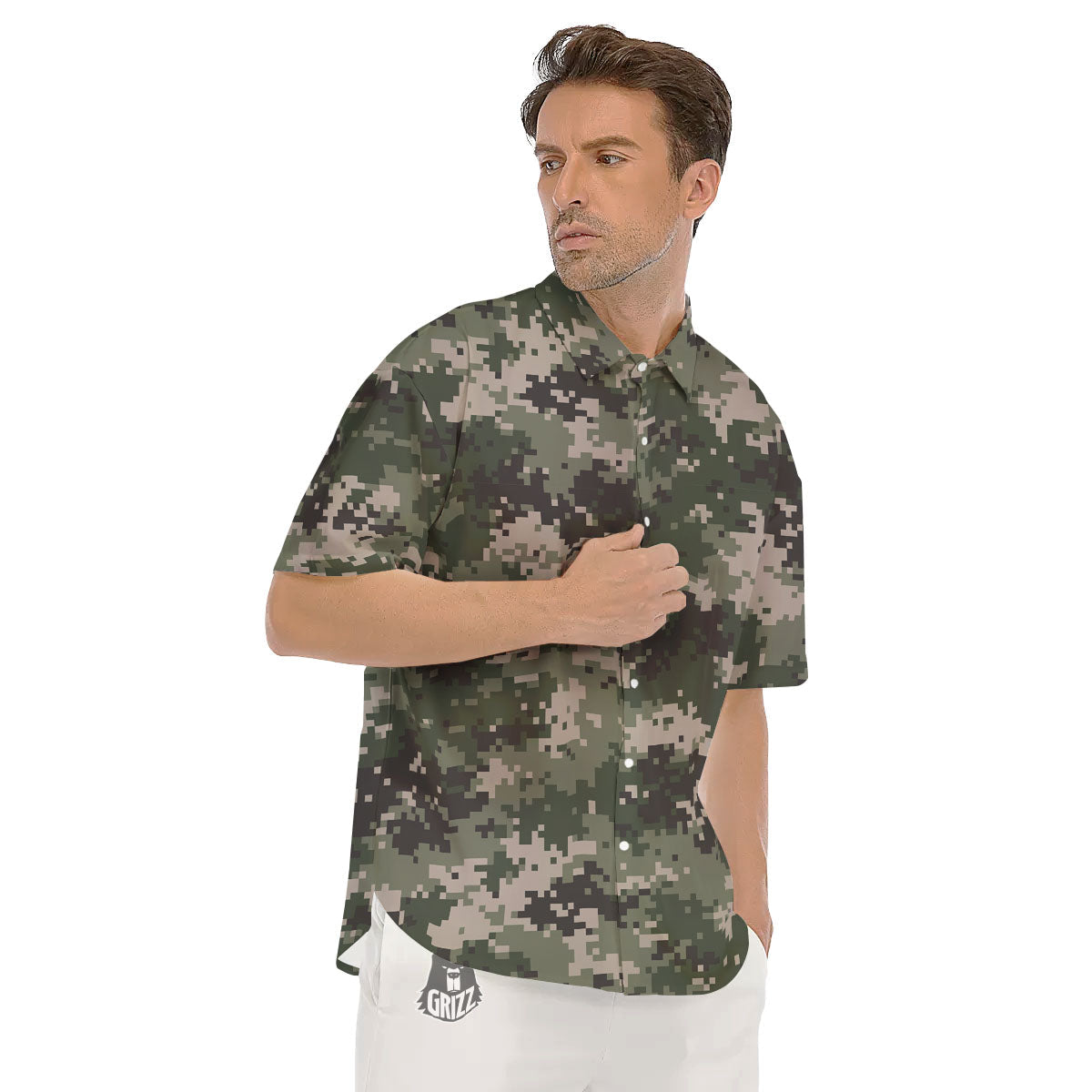 Digital Camo Military Print Pattern Men's Short Sleeve Shirts-grizzshop