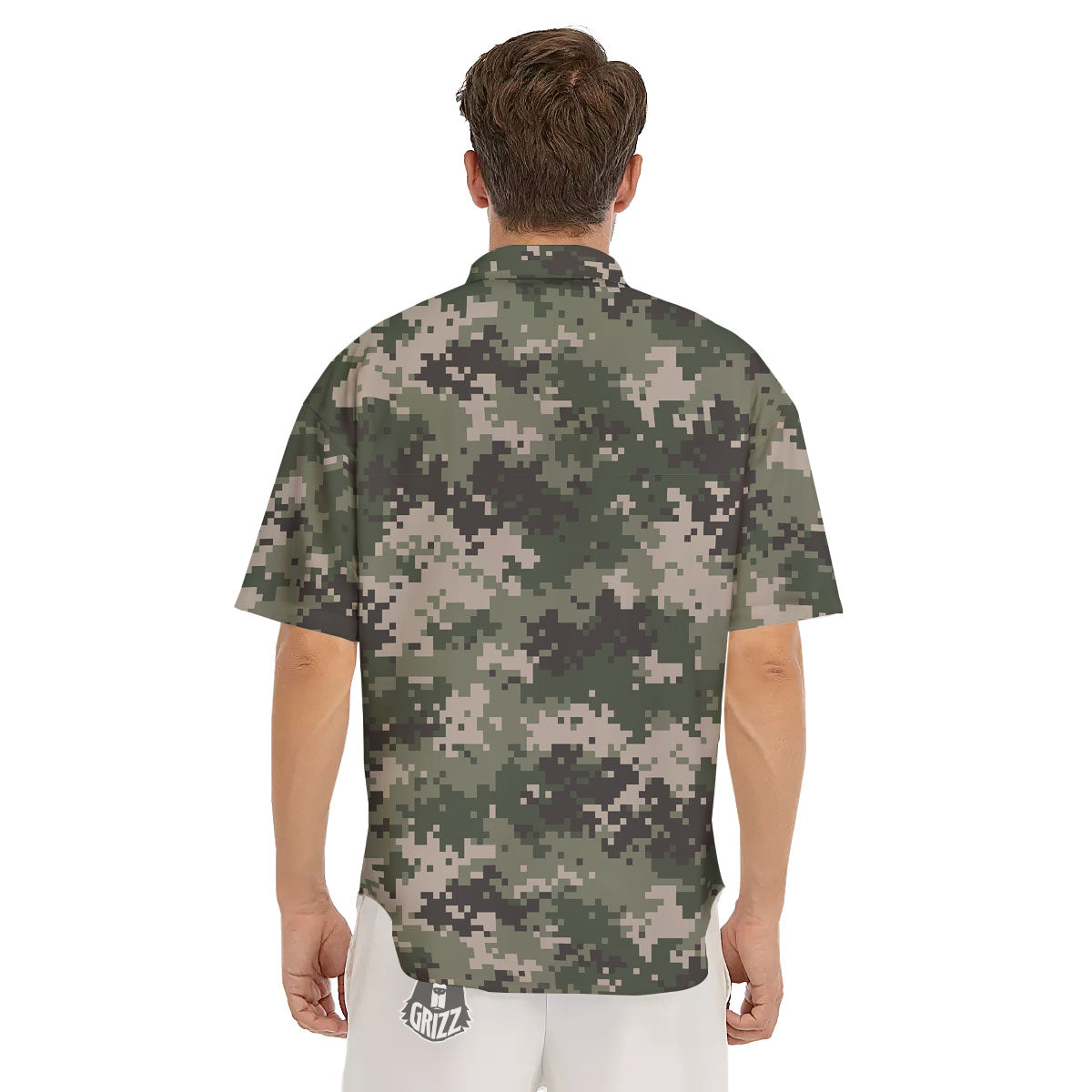 Digital Camo Military Print Pattern Men's Short Sleeve Shirts-grizzshop