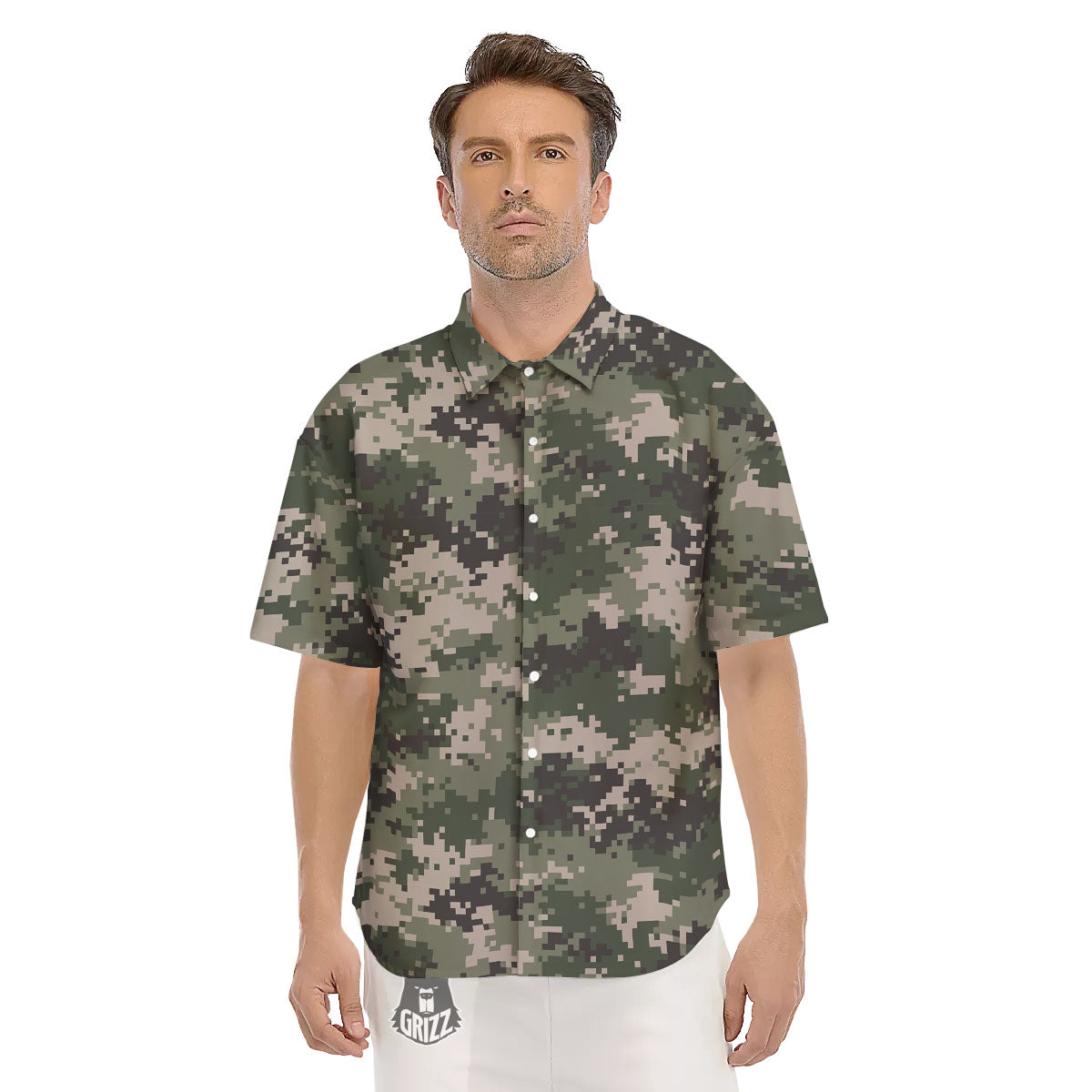 Digital Camo Military Print Pattern Men's Short Sleeve Shirts-grizzshop