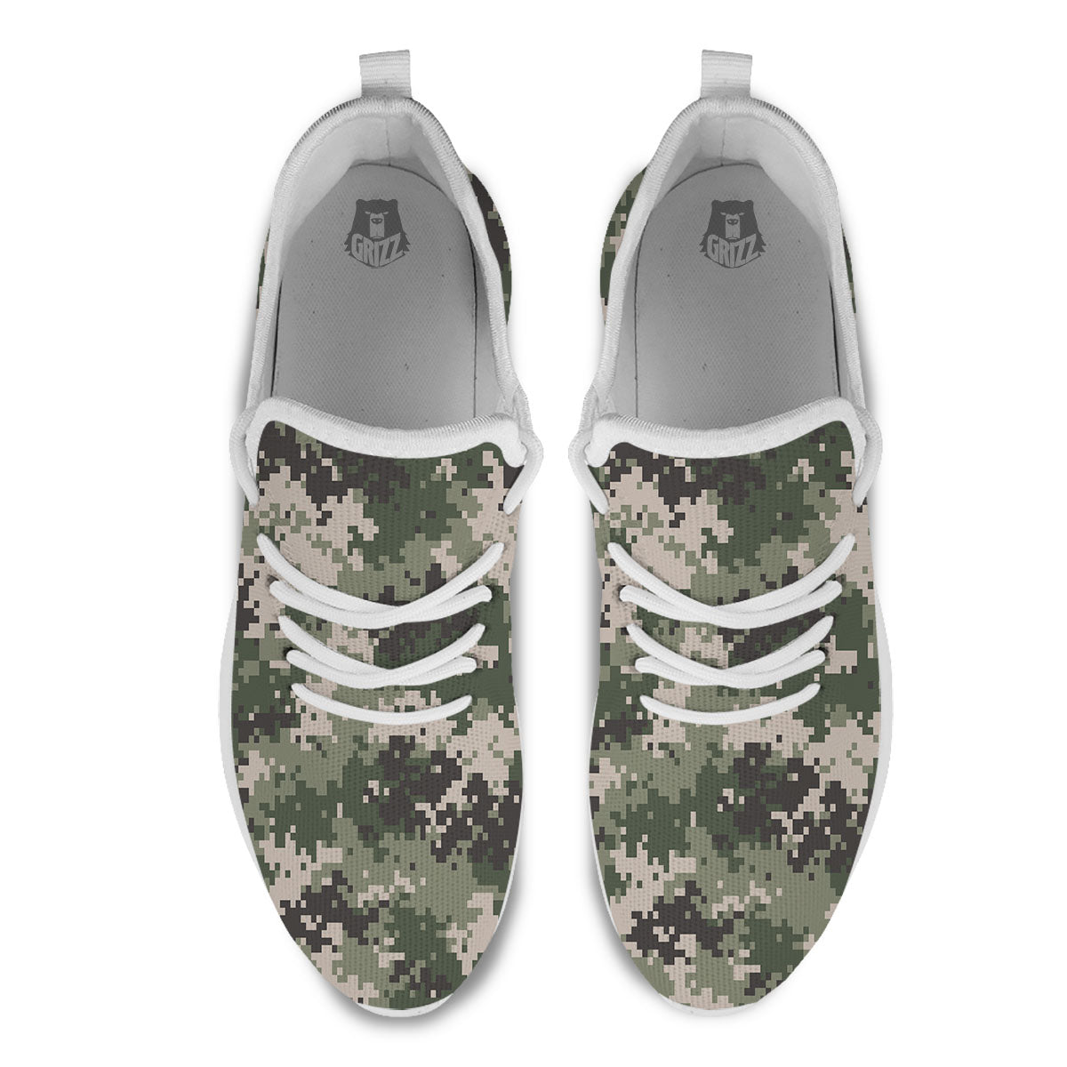 Digital Camo Military Print Pattern White Athletic Shoes-grizzshop