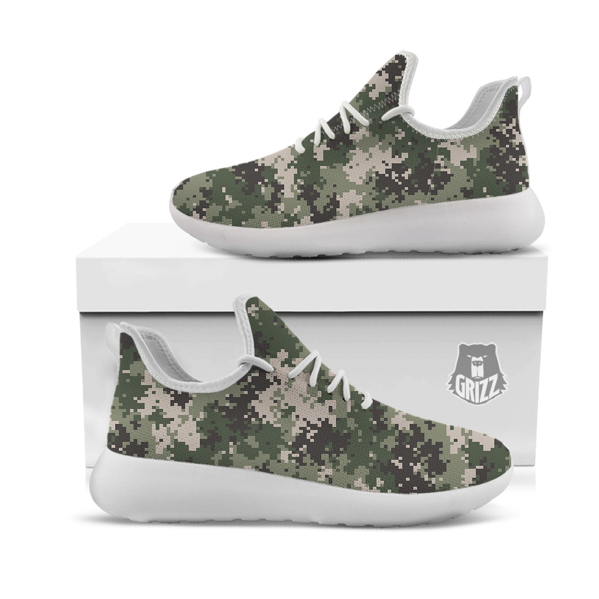 Digital Camo Military Print Pattern White Athletic Shoes-grizzshop