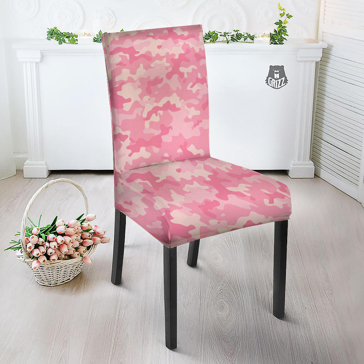Digital Camo Pink Print Pattern Dining Chair Slipcover-grizzshop