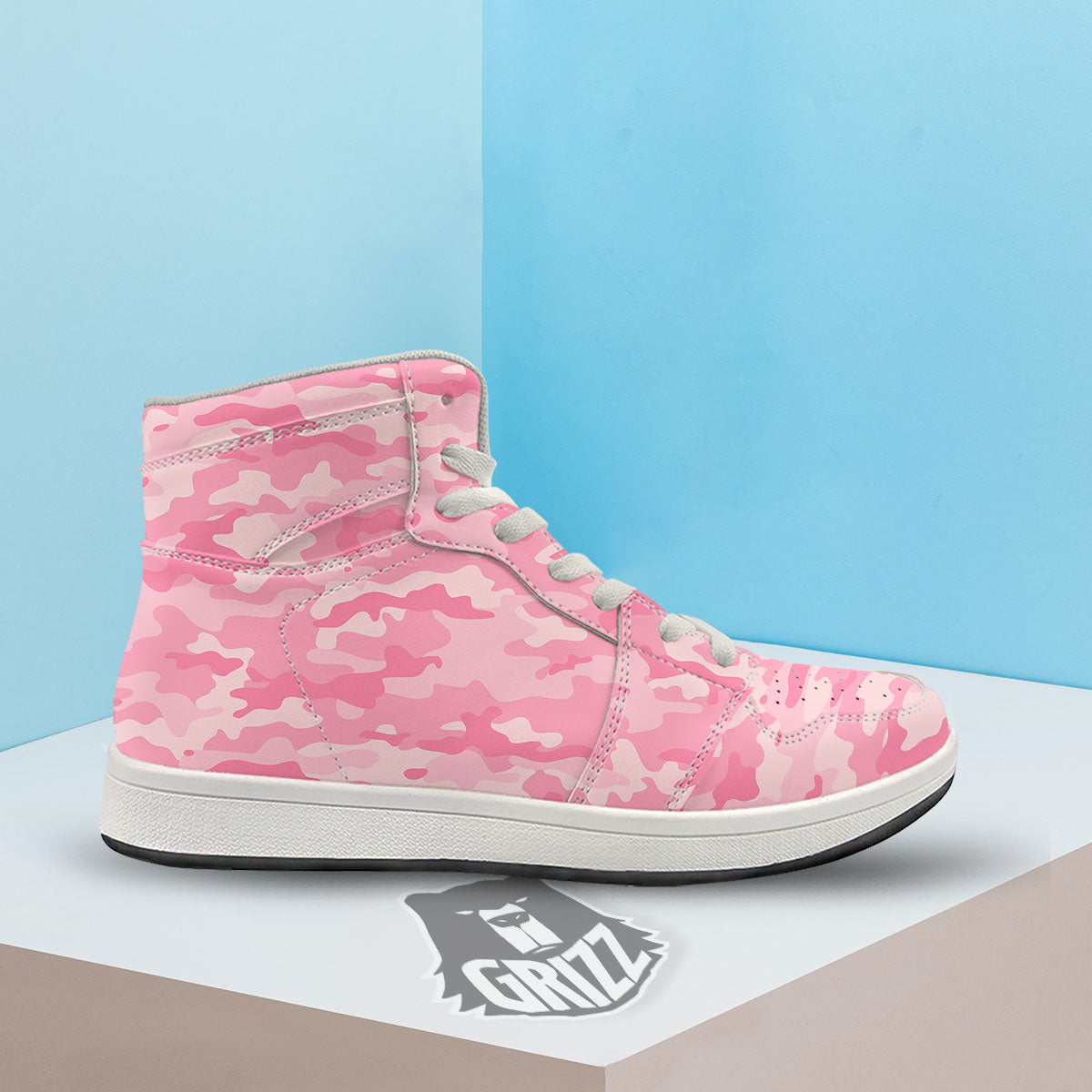 Digital Camo Pink Print Pattern High Top Sneakers-grizzshop