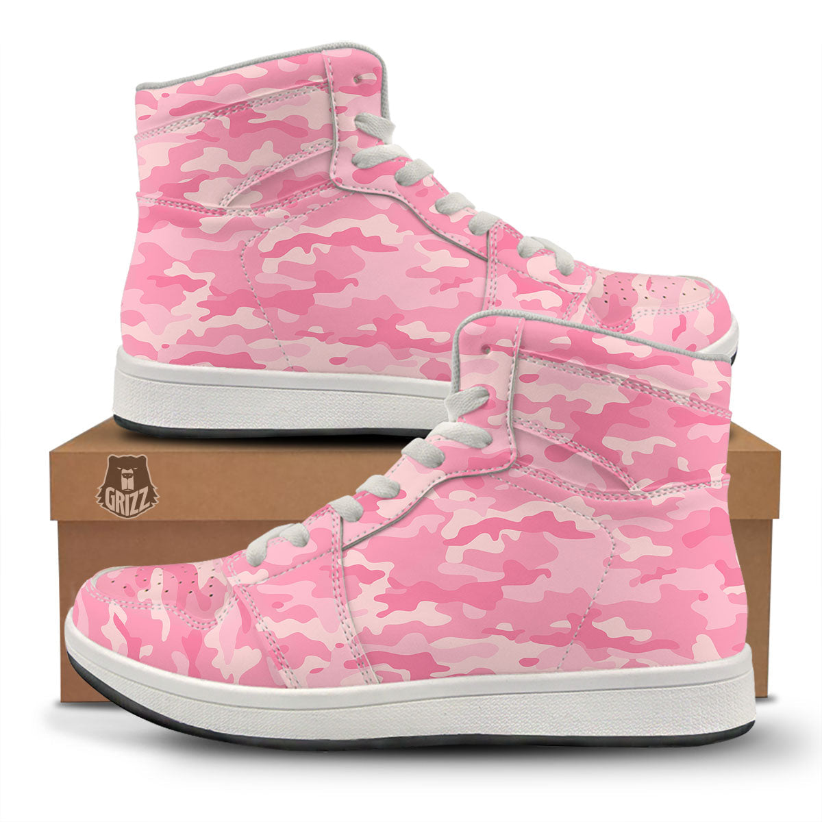 Digital Camo Pink Print Pattern High Top Sneakers-grizzshop