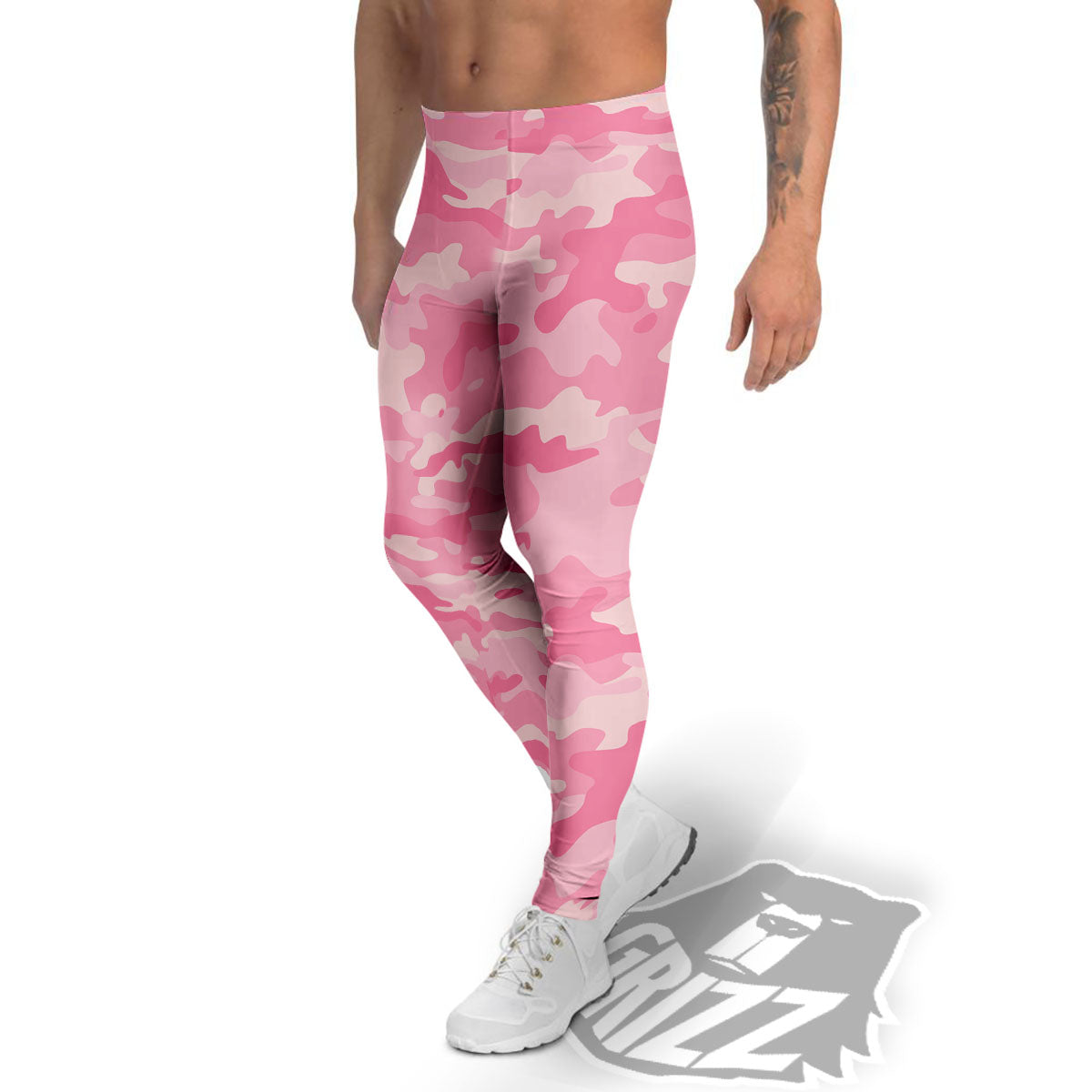 Digital Camo Pink Print Pattern Men's Leggings-grizzshop