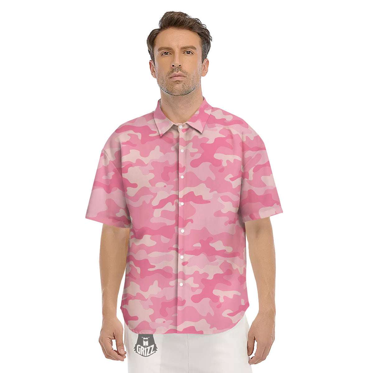 Digital Camo Pink Print Pattern Men's Short Sleeve Shirts-grizzshop