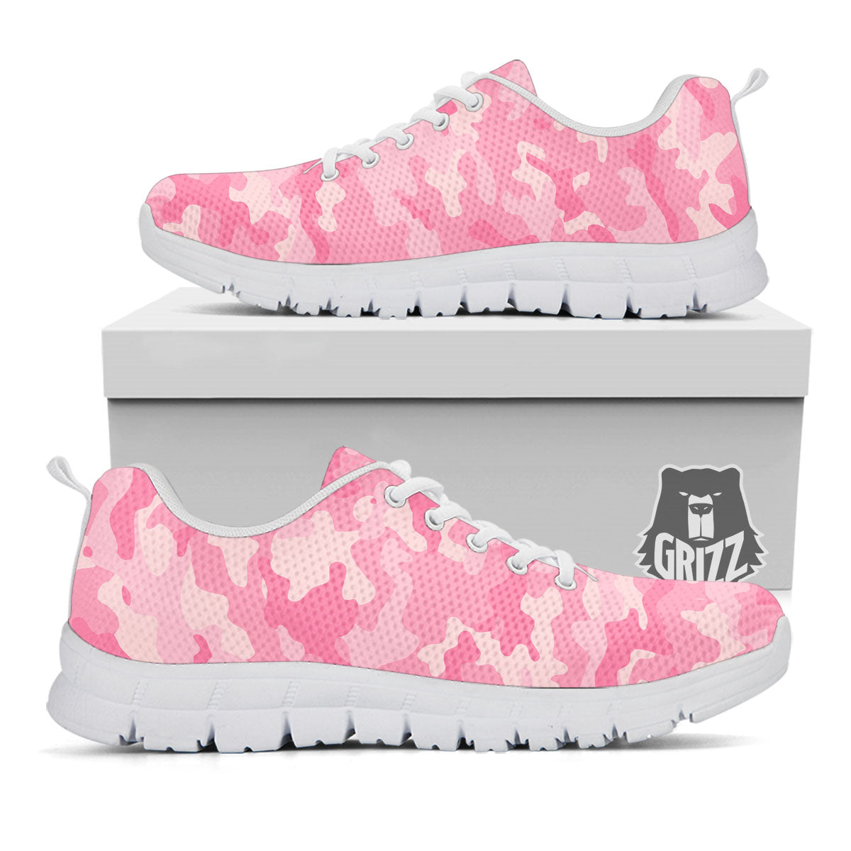 Digital Camo Pink Print Pattern White Sneaker-grizzshop