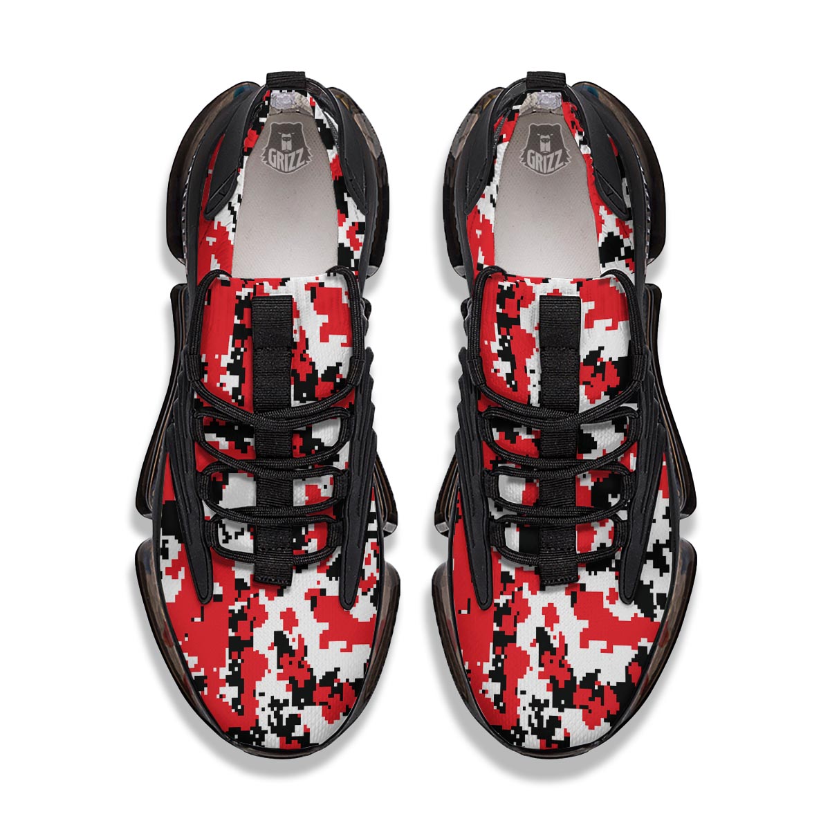 Digital Camo Red White And Black Print Pattern Black Gym Shoes-grizzshop
