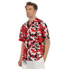 Digital Camo Red White And Black Print Pattern Men's Short Sleeve Shirts-grizzshop