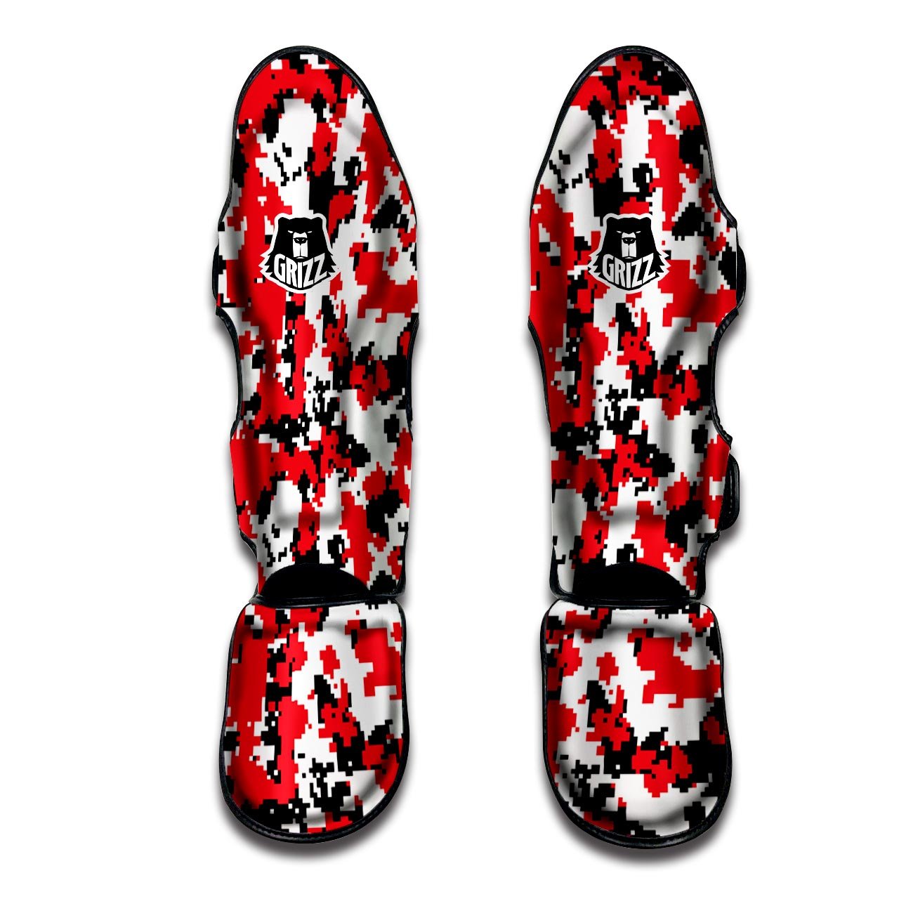 Digital Camo Red White And Black Print Pattern Muay Thai Shin Guards-grizzshop