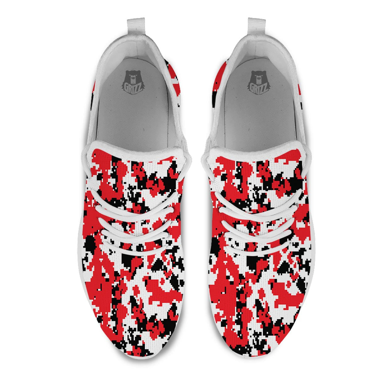 Digital Camo Red White And Black Print Pattern White Athletic Shoes-grizzshop