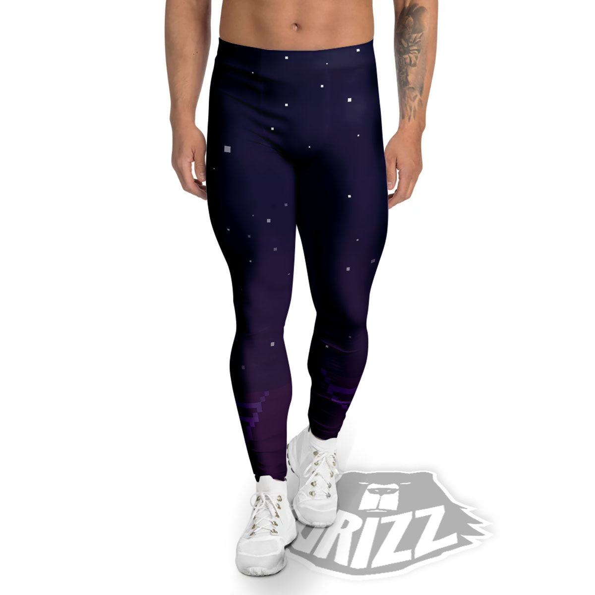 Digital Landscape 8-Bit Pixel Print Men's Leggings-grizzshop