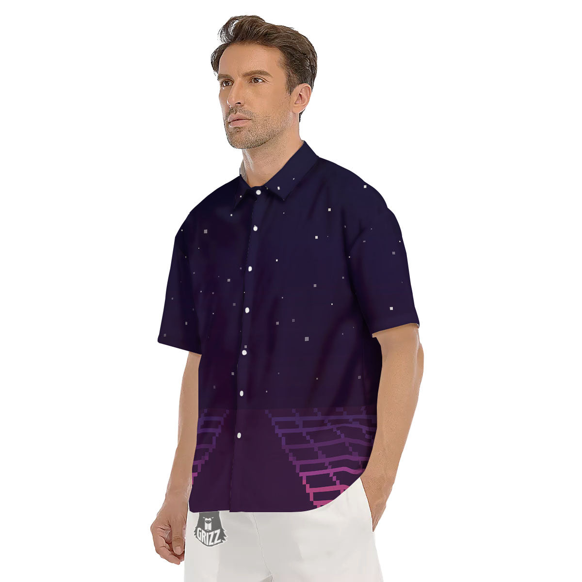 Digital Landscape 8-Bit Pixel Print Men's Short Sleeve Shirts-grizzshop