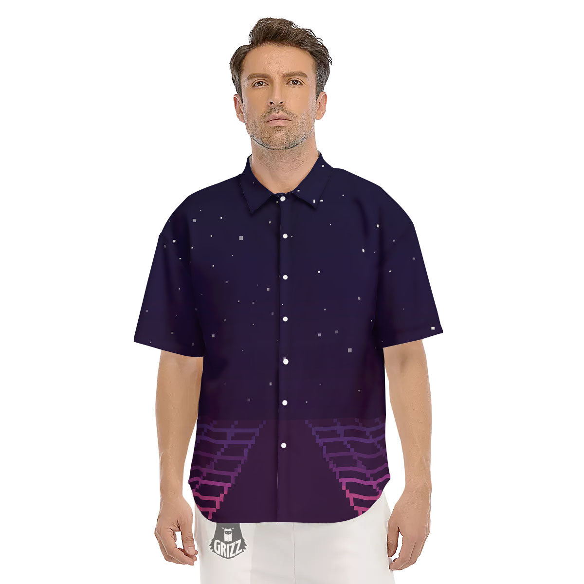 Digital Landscape 8-Bit Pixel Print Men's Short Sleeve Shirts-grizzshop