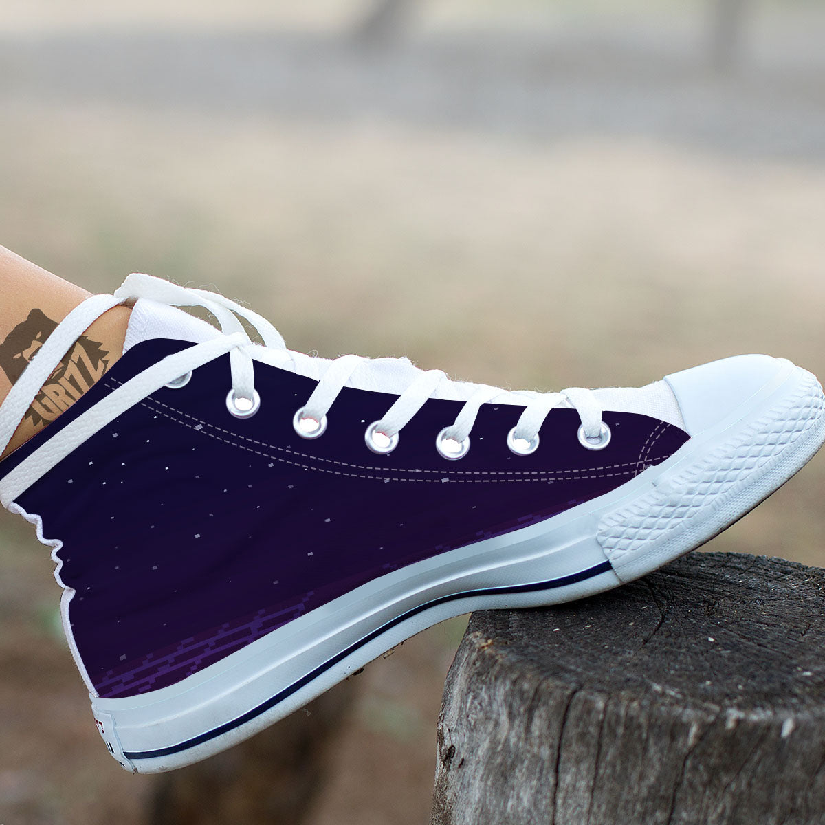 Digital Landscape 8-Bit Pixel Print White High Top Shoes-grizzshop