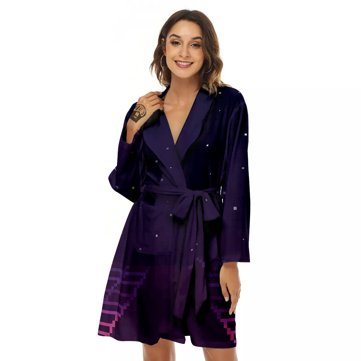 Digital Landscape 8-Bit Pixel Print Women's Robe-grizzshop