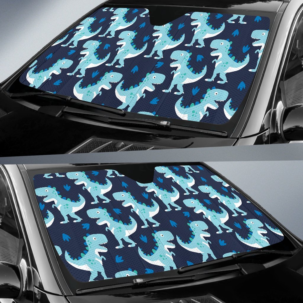 Dino Cartoon Dinosaur Pattern Print Car Sun Shade-grizzshop