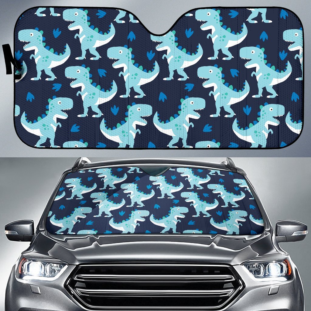 Dino Cartoon Dinosaur Pattern Print Car Sun Shade-grizzshop