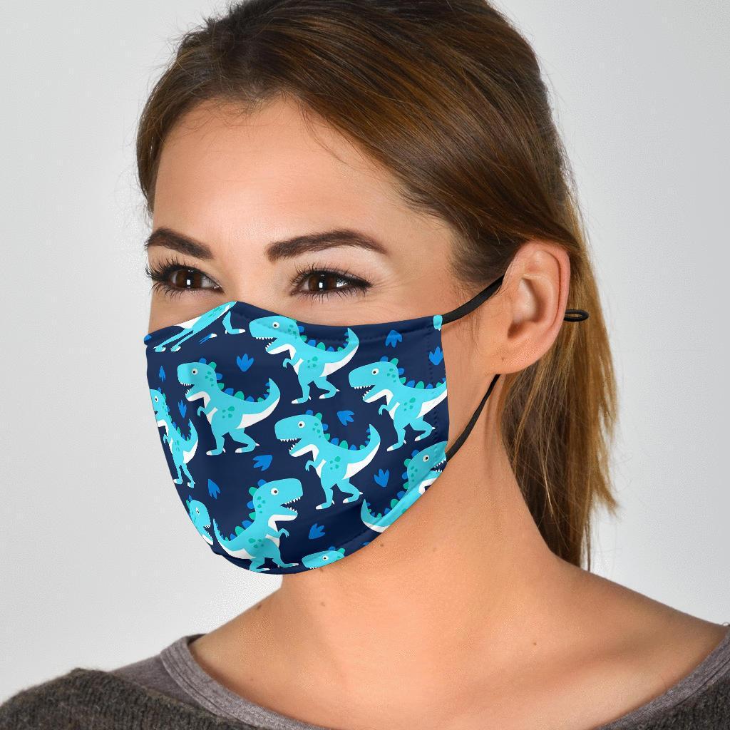 Dino Cartoon Dinosaur Pattern Print Face Mask-grizzshop