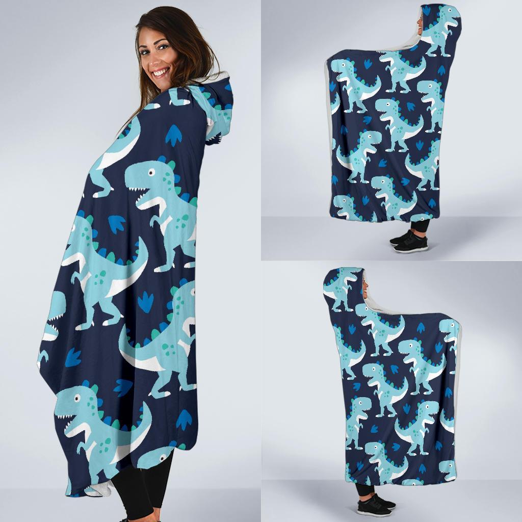 Dino Cartoon Dinosaur Pattern Print Hooded Blanket-grizzshop