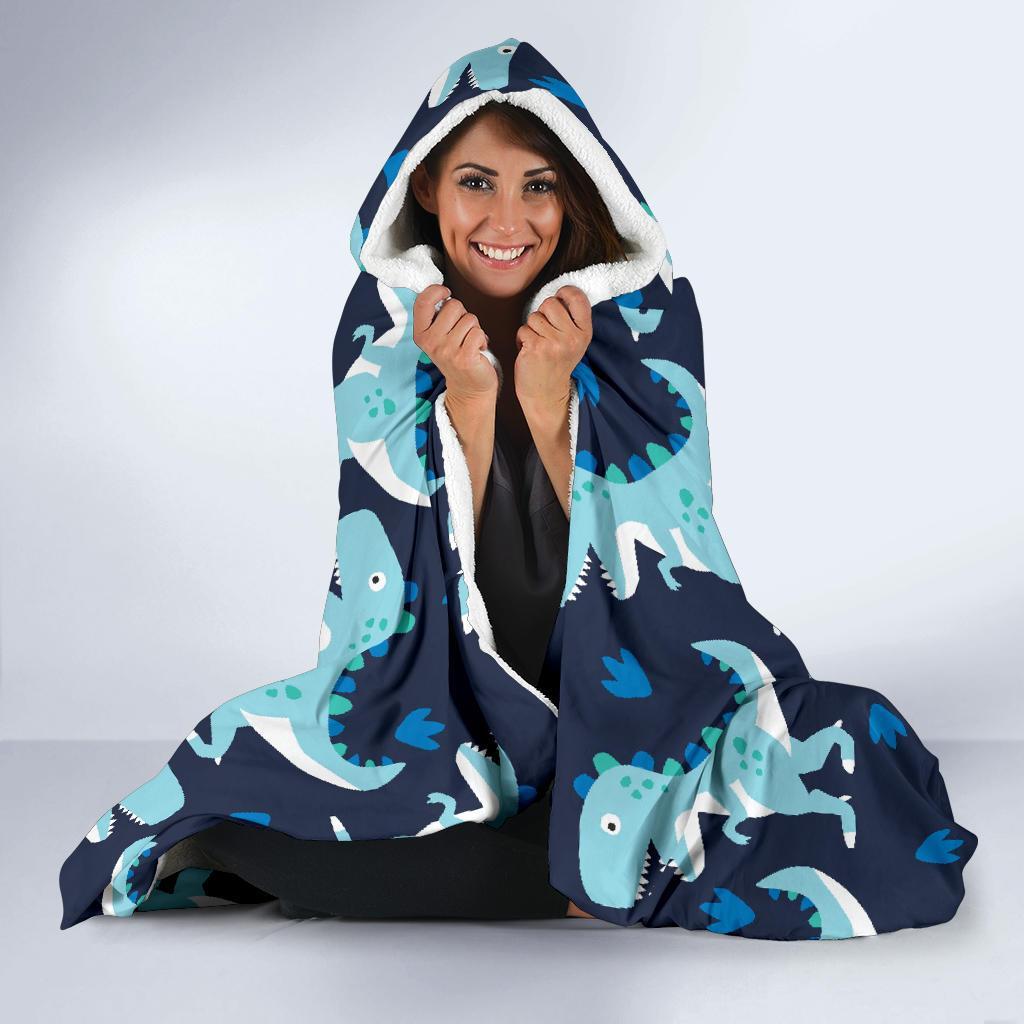 Dino Cartoon Dinosaur Pattern Print Hooded Blanket-grizzshop