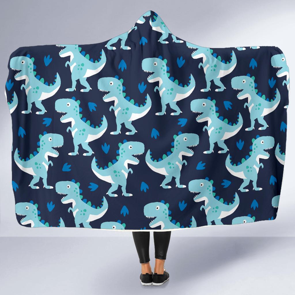 Dino Cartoon Dinosaur Pattern Print Hooded Blanket-grizzshop