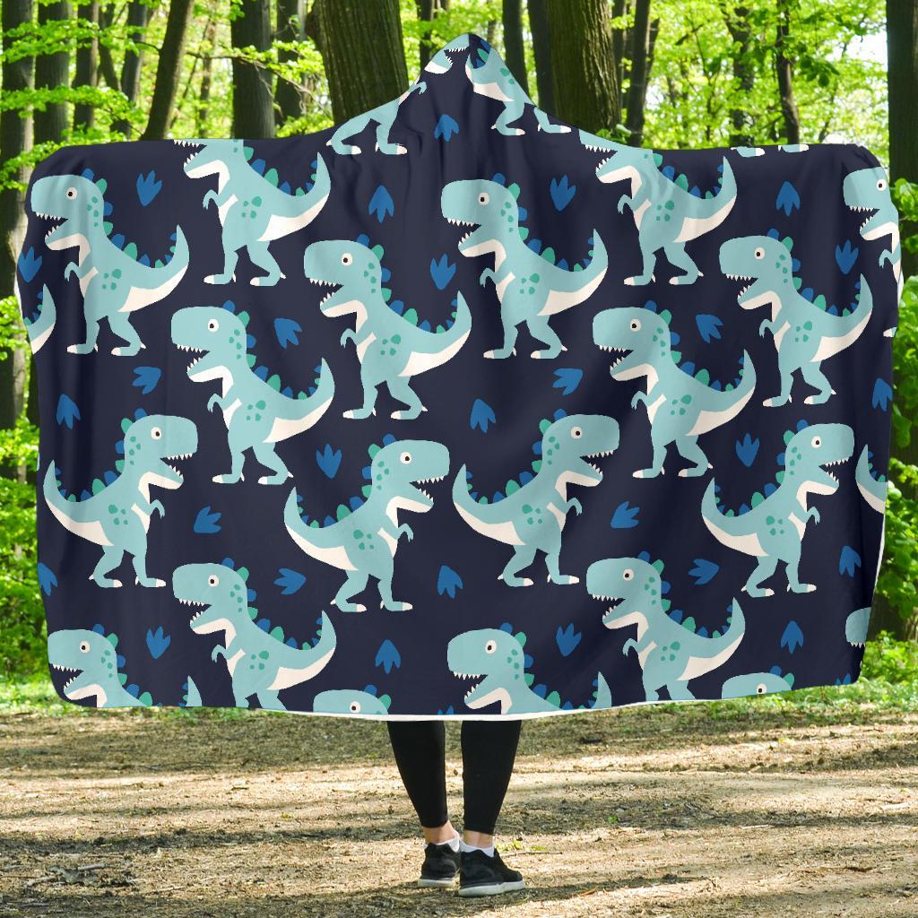 Dino Cartoon Dinosaur Pattern Print Hooded Blanket-grizzshop