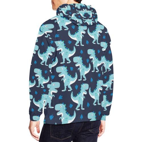 Dino Cartoon Dinosaur Pattern Print Men Pullover Hoodie-grizzshop