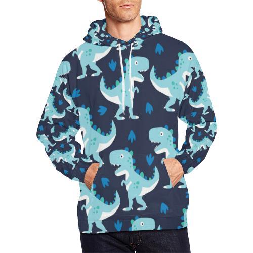 Dino Cartoon Dinosaur Pattern Print Men Pullover Hoodie-grizzshop