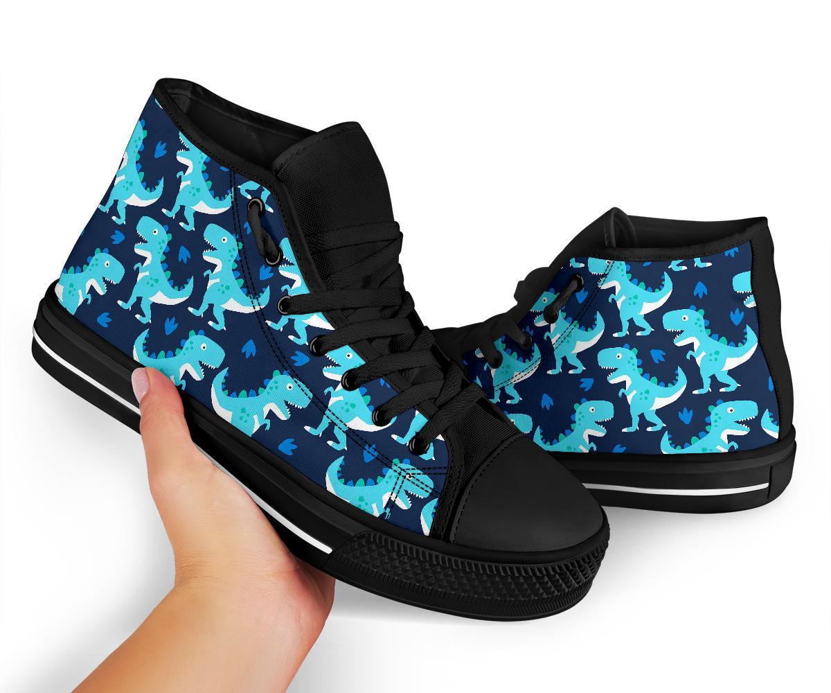 Dino Cartoon Dinosaur Pattern Print Men Women's High Top Shoes-grizzshop