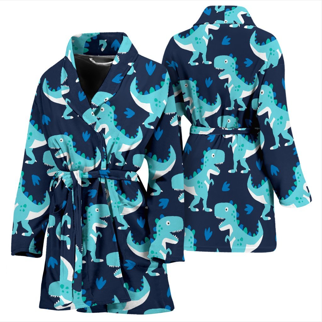 Dino Cartoon Dinosaur Pattern Print Women Long Robe-grizzshop