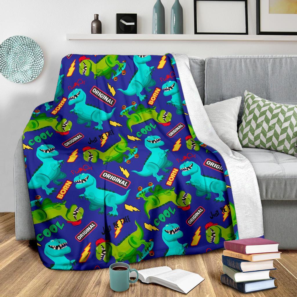 Dino Dinosaur Cartoon Pattern Print Blanket-grizzshop