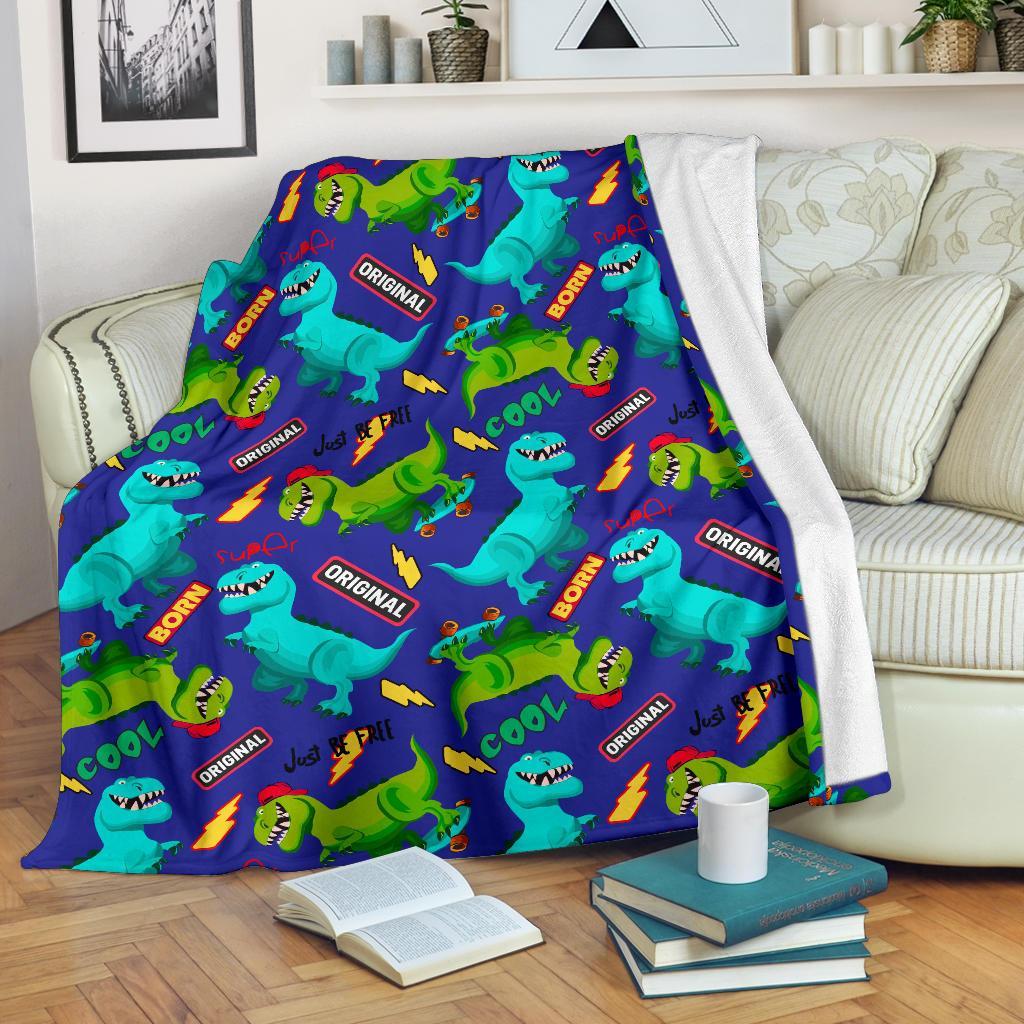 Dino Dinosaur Cartoon Pattern Print Blanket-grizzshop