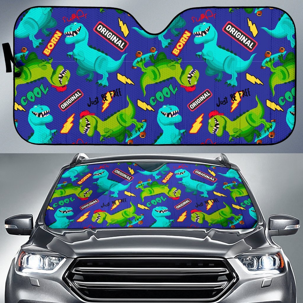 Dino Dinosaur Cartoon Pattern Print Car Sun Shade-grizzshop