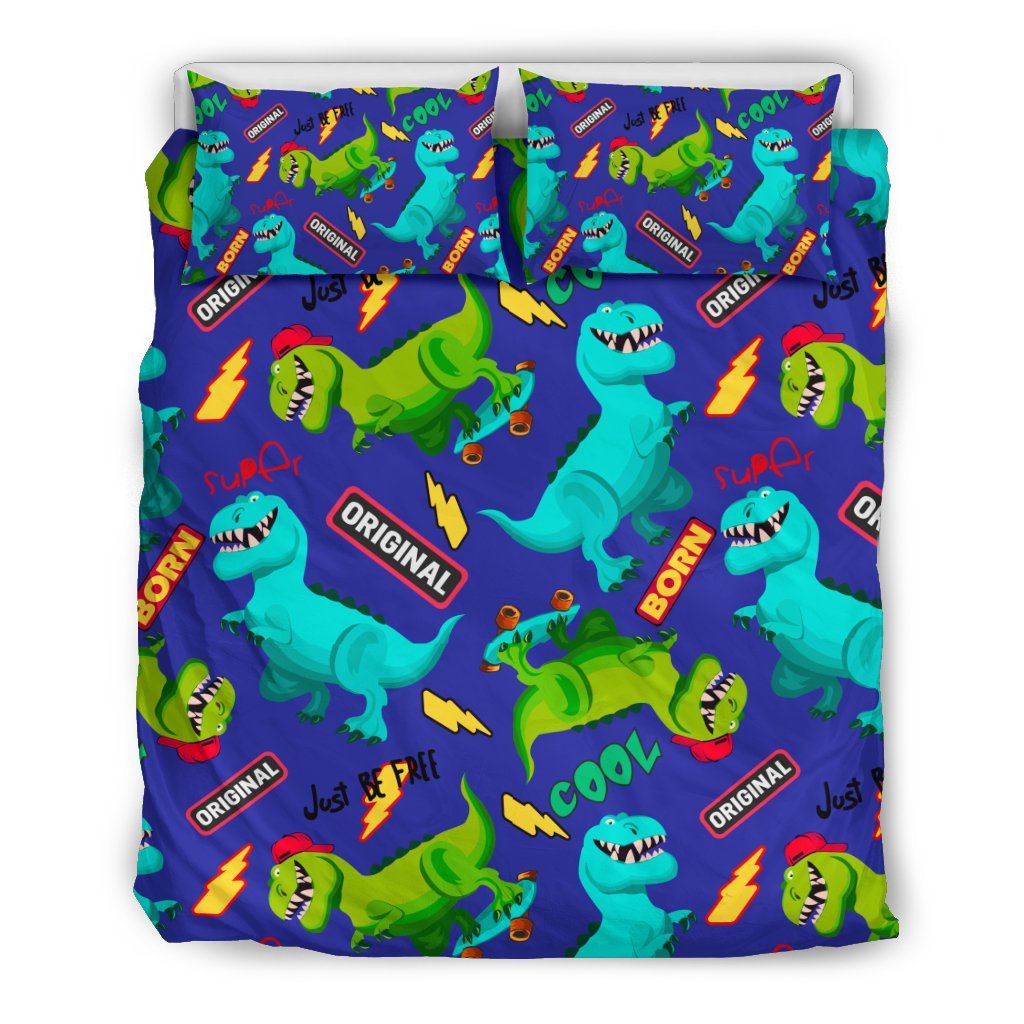 Dino Dinosaur Cartoon Pattern Print Duvet Cover Bedding Set-grizzshop