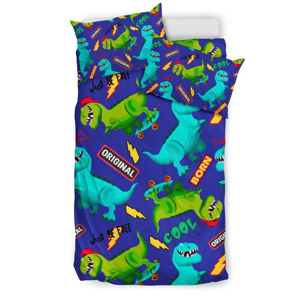 Dino Dinosaur Cartoon Pattern Print Duvet Cover Bedding Set-grizzshop